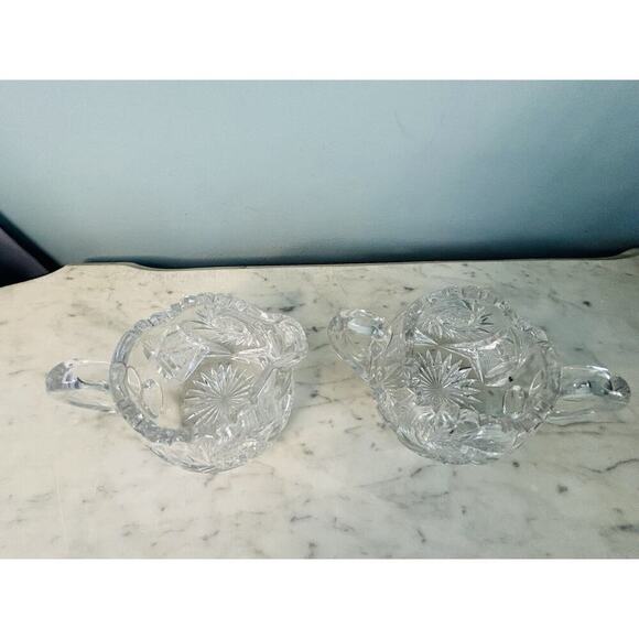 EUC American Brilliant Cut Crystal Glass Pinwheel Creamer Sugar Bowl Set ABP - Picture 15 of 16